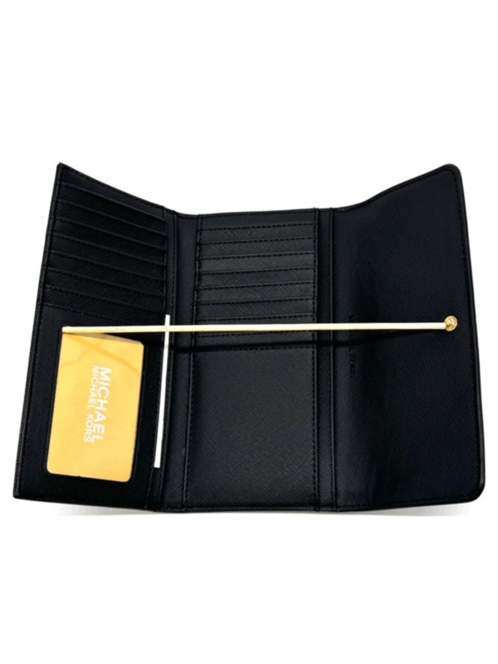 Michael Kors Large Trifold Wallet Black/Gold - Picture 4 of 7